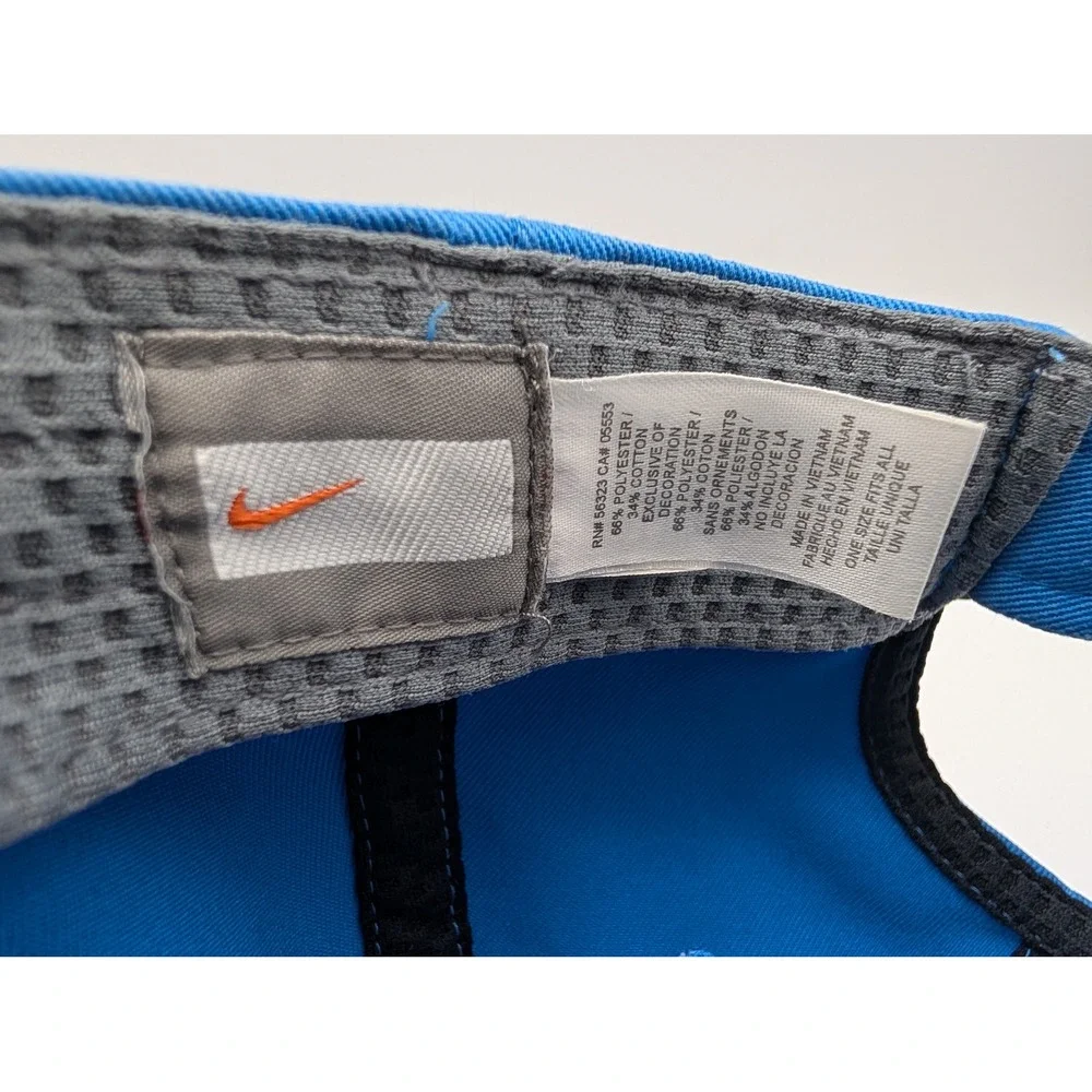 Nike FIT Blue Adjustable Baseball Hat Swoosh Logo Hook Loop Strap Mens Hat